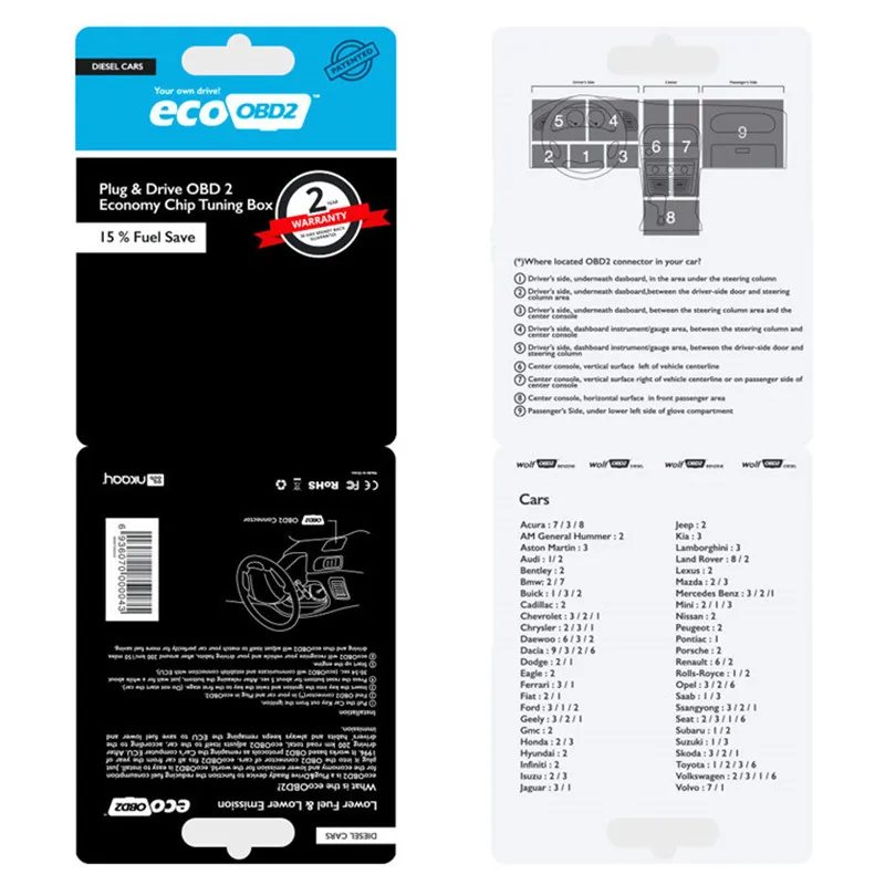 Чип Тюнинг Box Plug & Driver Eco OBD2 для дизельных автомобилей 15% экономия топлива больше