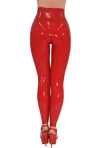 Женские красные латексные брюки Сексуальные облегающие резиновые передняя