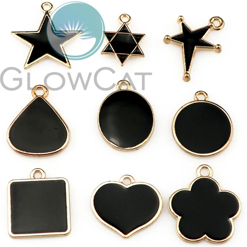 Черная эмаль металлическая Геометрия капля Звезда Сердце Круг Золотой Цвет
