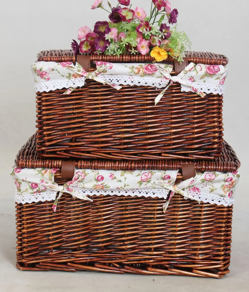 Promotion Caixa Organizadora Willow Storage Basket With Lid Large Rustic Baskets Box Cosmetic