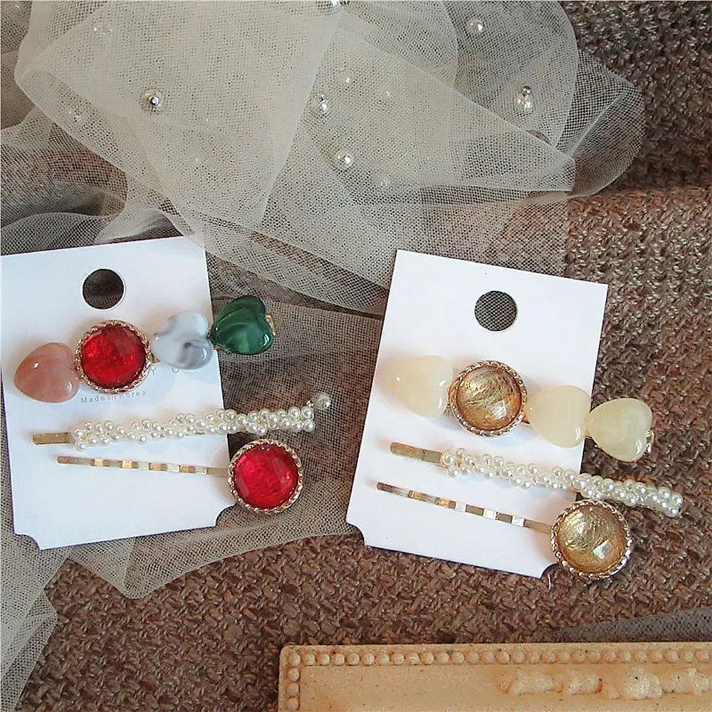 

New Vintage Acetic Acid Acrylic Resin Cat Heart Smile Hairpins For Women Imitation Pearl Geometric Fashion Hair Clips Barrettes
