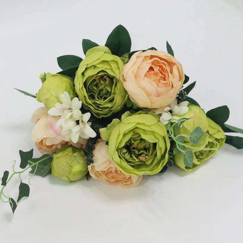 Flone Hight Quality Silk Flower European Peony Bouquet Artificial Flowers Fake Leaf Wedding Home Party Decoration | Дом и сад