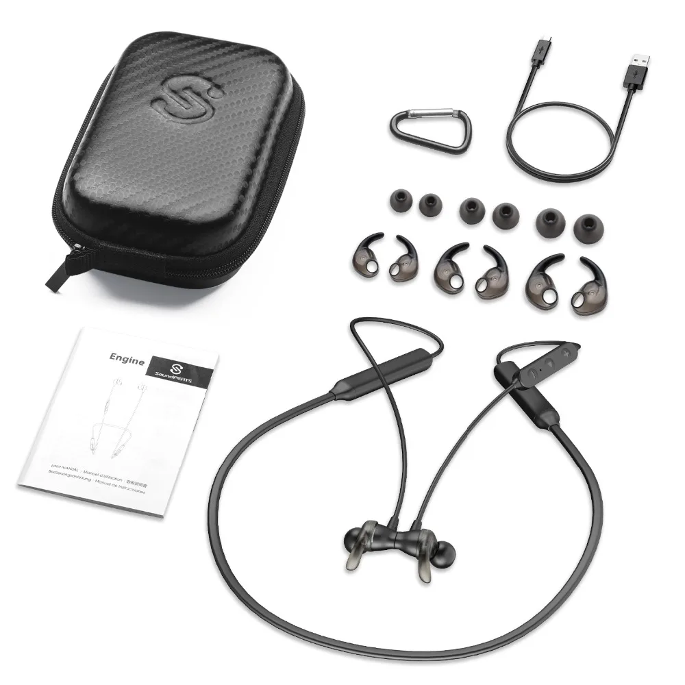 SoundPEATS Engine Bluetooth 5,0, беспроводные наушники с шейным ремешком, двойные динамические драйверы, наушники с микрофоном, IPX6, водонепроницаемые, 18 часов, время воспроизведения