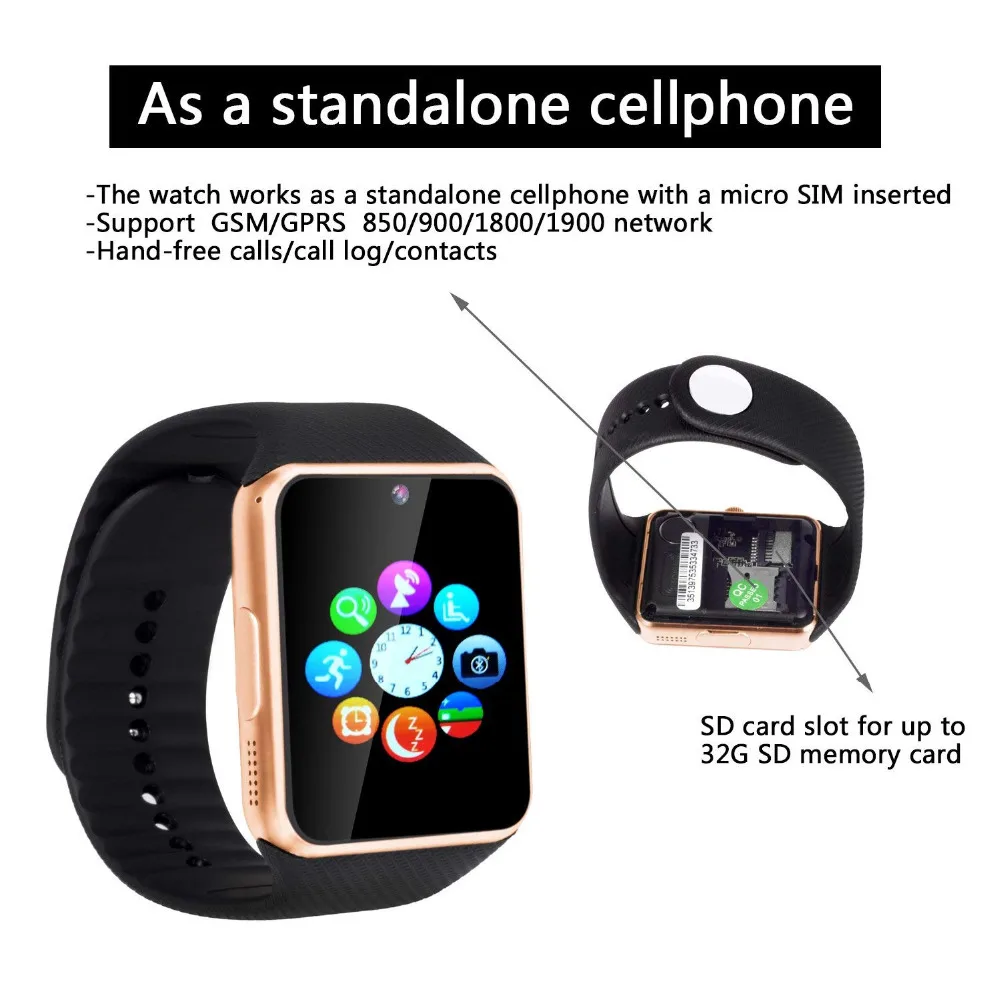 Bluetooth GT08 Смарт-часы Smartwatch часы с Sim TF карты Камера для samsung huawei Xiaomi LG htc sony PK A1 DZ09 U8 |