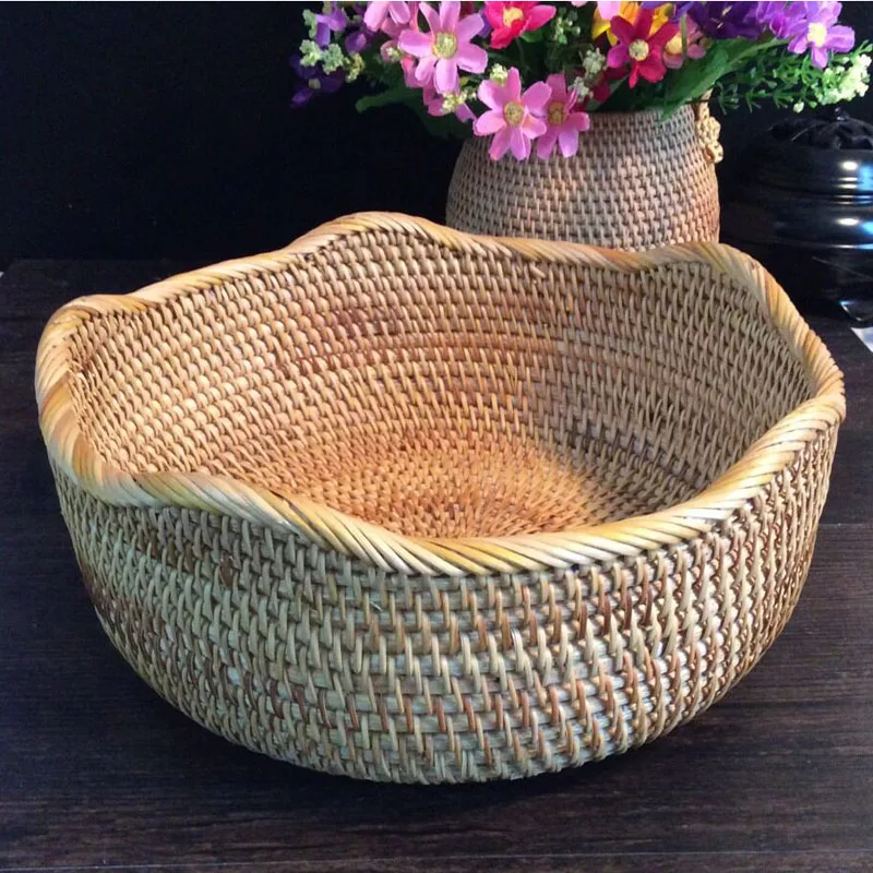2 шт./лот корзина для хранения ручной работы плетеная круглая светло коричневая