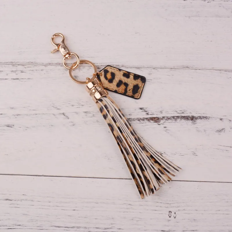 Leopard Модный Печатный брелок с кистями для женщин ручной работы кожаный длинный стиль аксессуары брелок Простой Привлекательный брелок на подарок для девушек - Цвет: Leopard