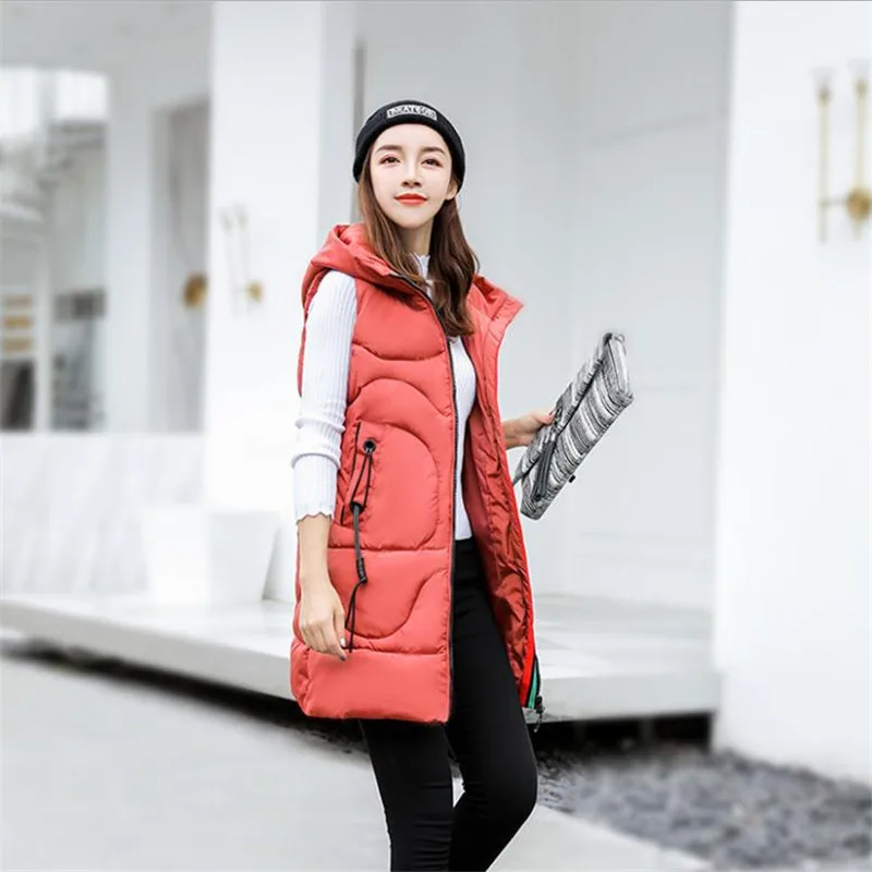 Новый Модный осенне зимний женский жилет 2018 средней длины Теплый без рукавов