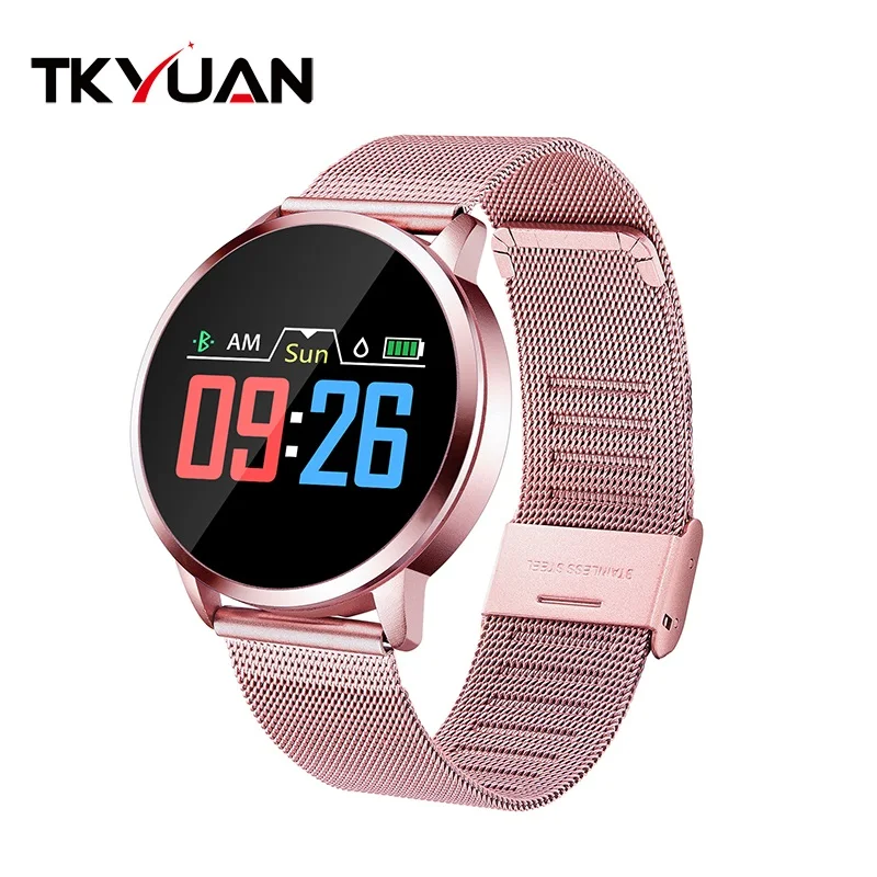 pink metal TKYUAN Q8 Смарт-часы модные электронные водонепроницаемые спортивные трекер фитнес-браслет Smat часы носимые устройства для женщин - Цвет: pink metal
