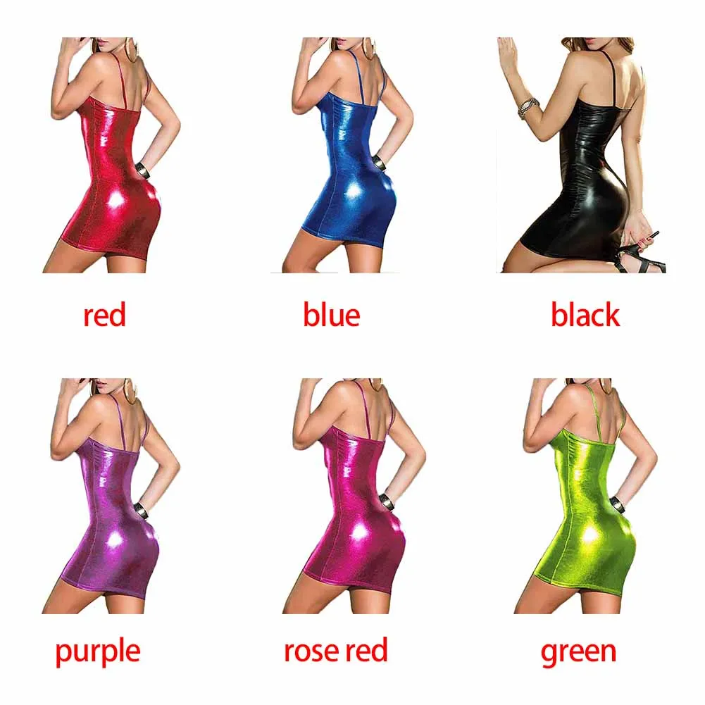 Женское сексуальное облегающее кожаное платье с ремешками на молнии латексная