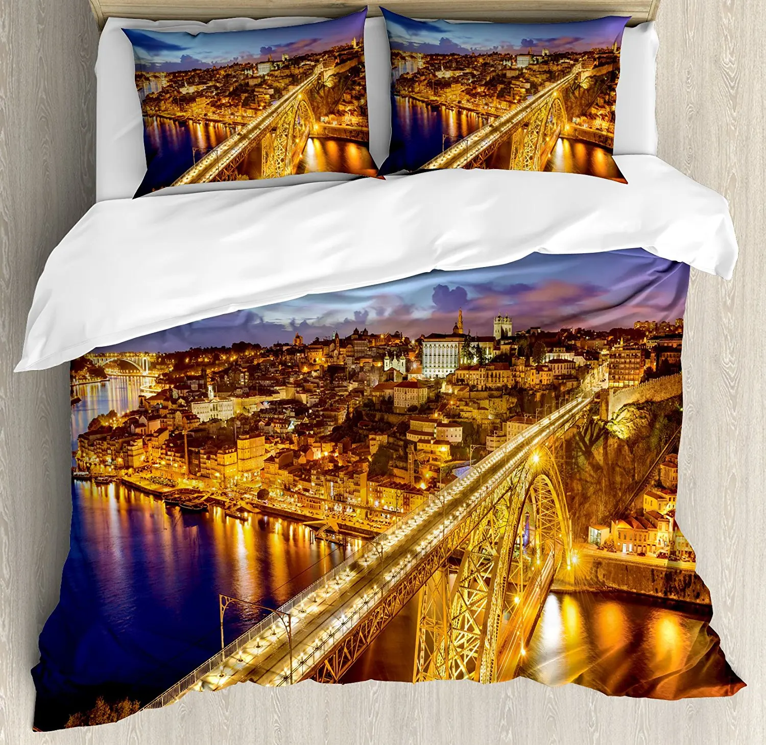 Городской набор пододеяльников для пуховых одеял Порто дом Луи мост ночью река
