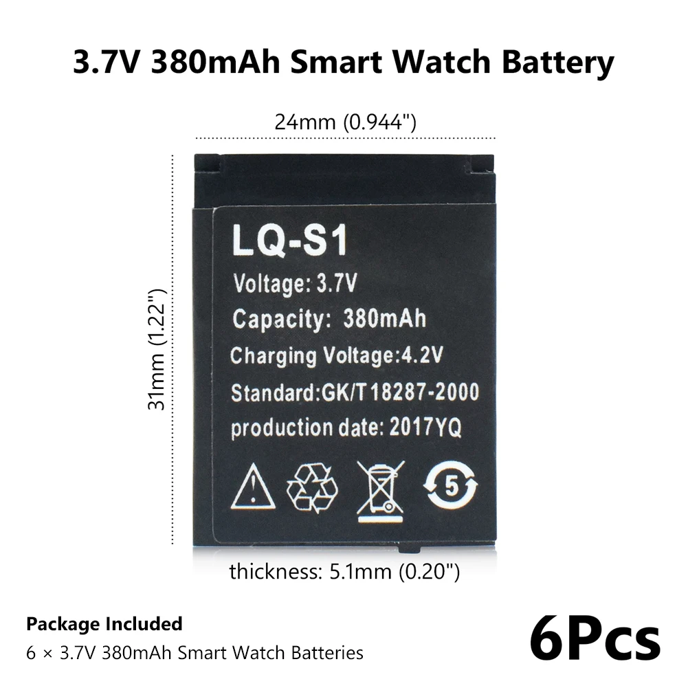 6pcs POSTHUMAN для умных часов DZ09 QW09, акция, умные часы, батарея LQ-S1, 3,7 в, перезаряжаемая литиевая батарея - Цвет: 6pcs