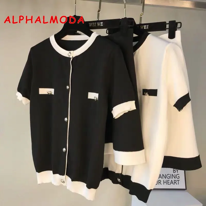 ALPHALMODA элегантный трикотажный жакет с короткими рукавами + юбка 2 шт. женские