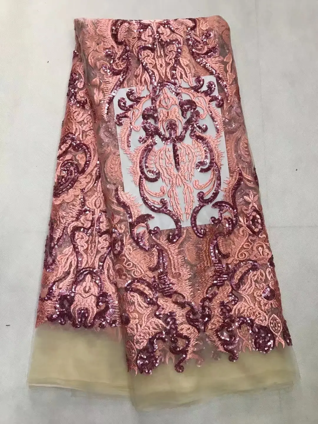 

2019 Latest Teal African French Lace Fabric High Quality African Tulle Lace Fabric with sequins For Wedding JL030