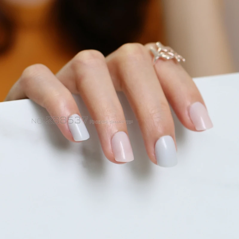 48 шт. поддельные ногти для маникюра серый светильник бежевый цвета|nail design short|nails