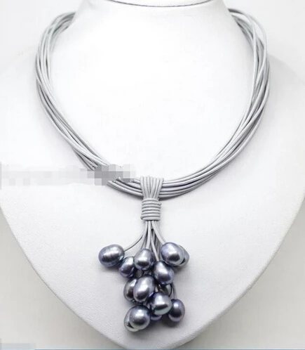 LL &ltредкий большой черный жемчуг кулон ожерелье кожаный шнур цепочка на магните