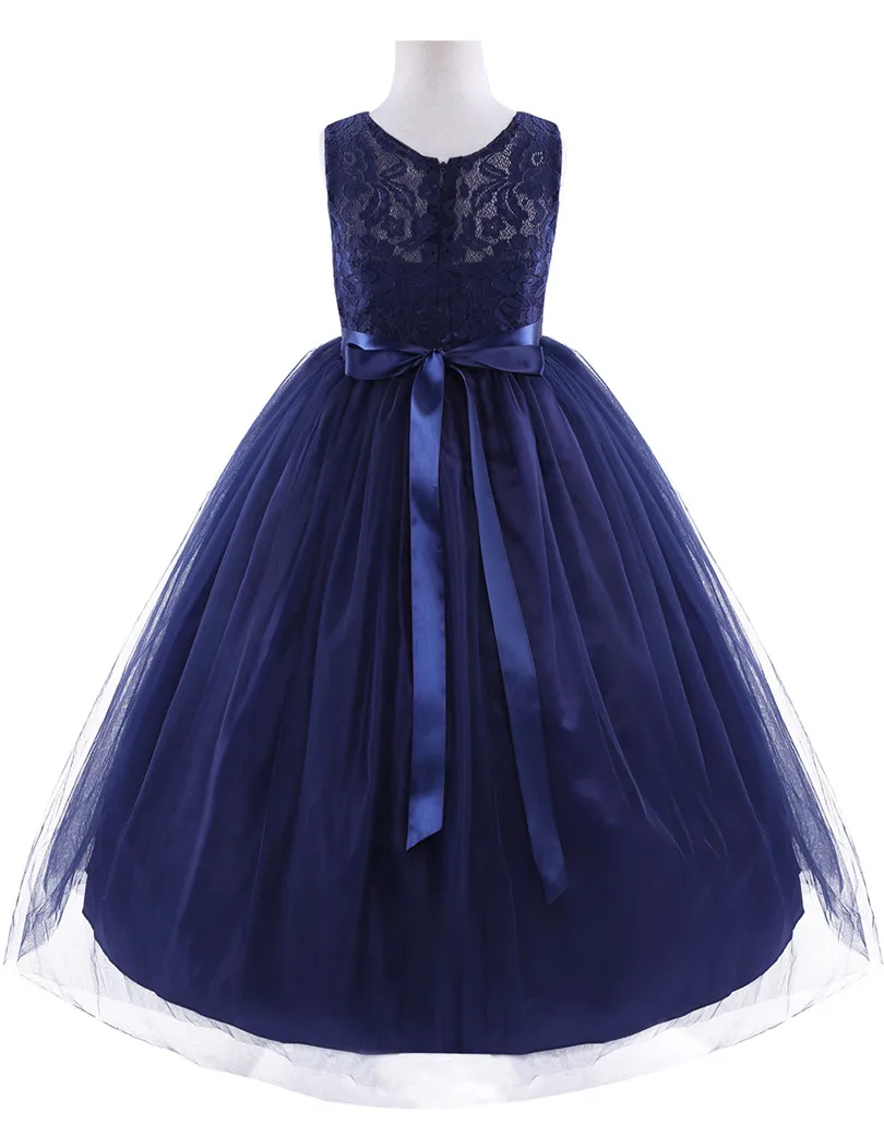Темно-синее детское фатиновое платье принцессы с цветочным узором для девочек