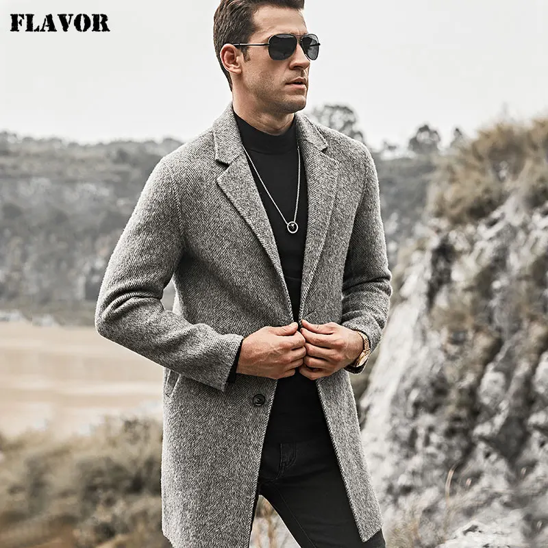 100% Мужская 2018 натуральная шерсть пальто Серый Натуральная Шерсть Тренч|Мужские