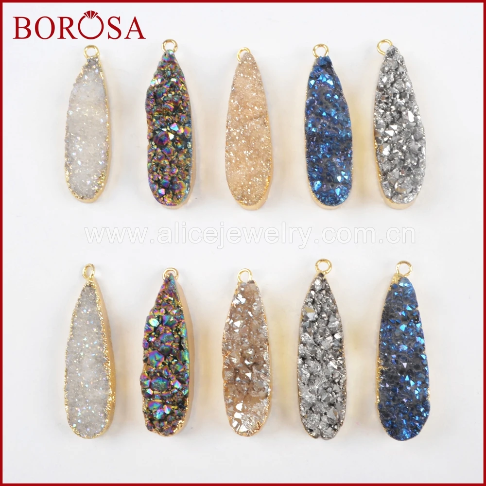 BOROSA Teardrop Золотой Цвет Природный кристалл Druzy Титан Радуга/синий/серебристый/Шампанское Druzy Шарм для Drusy кулон g1069