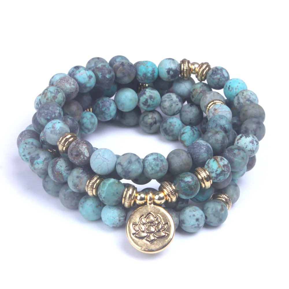 Матовые матовые браслеты из зеленого Африканского Камня с лотосом буддой