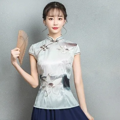 Женский Шелковый винтажный китайский топ, Vetement Cheongsam, костюм, художественный стиль, принт с чернилами, древняя кофточка Ципао, юбка, народная одежда - Цвет: top