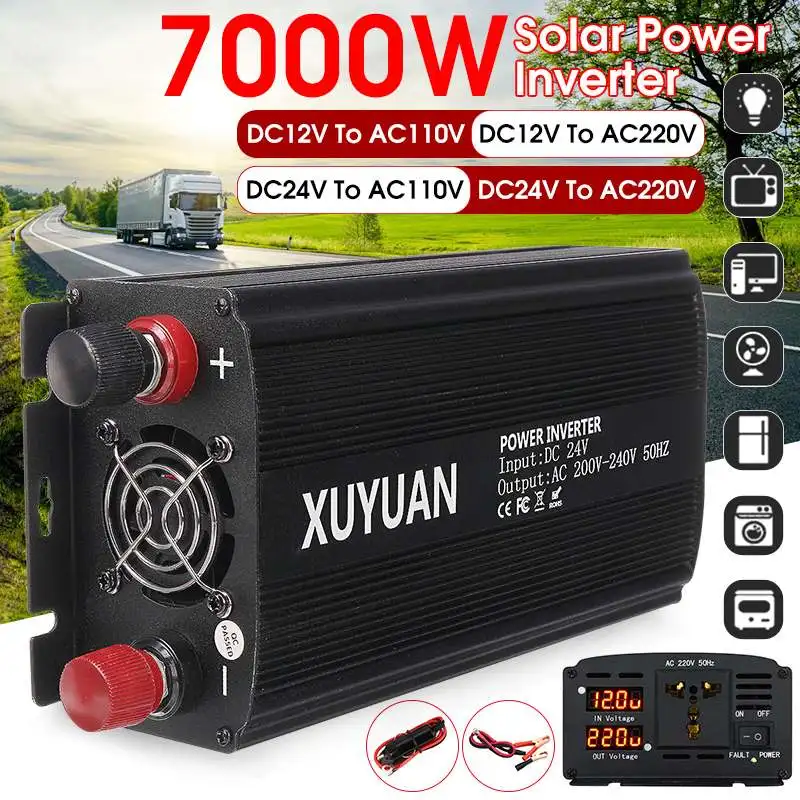 7000W солнечный инвертор 12 V/24 V 110/220 Напряжение Модифицированная синусоида+ 2 светодиодный Дисплей зарядных порта USB для автомобиля с функцией зарядного конвертер трансформатор