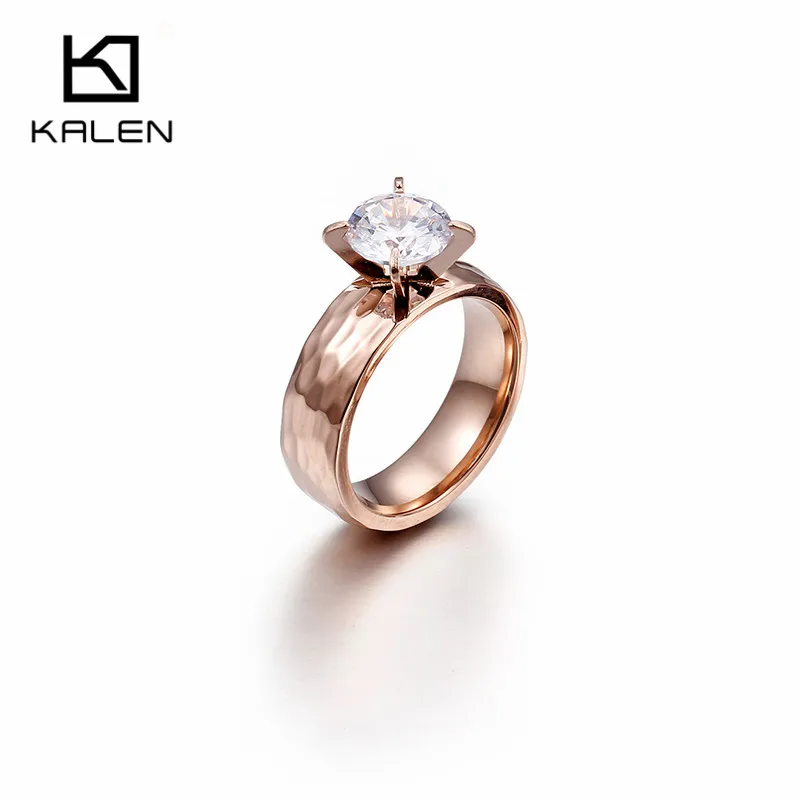 KR41988-K Kalen, новинка, золотые кольца для пар, для женщин, нержавеющая сталь и стразы, обручальное, обручальное кольцо, модные дешевые аксессуары для влюбленных - Цвет основного камня: KR41988-K