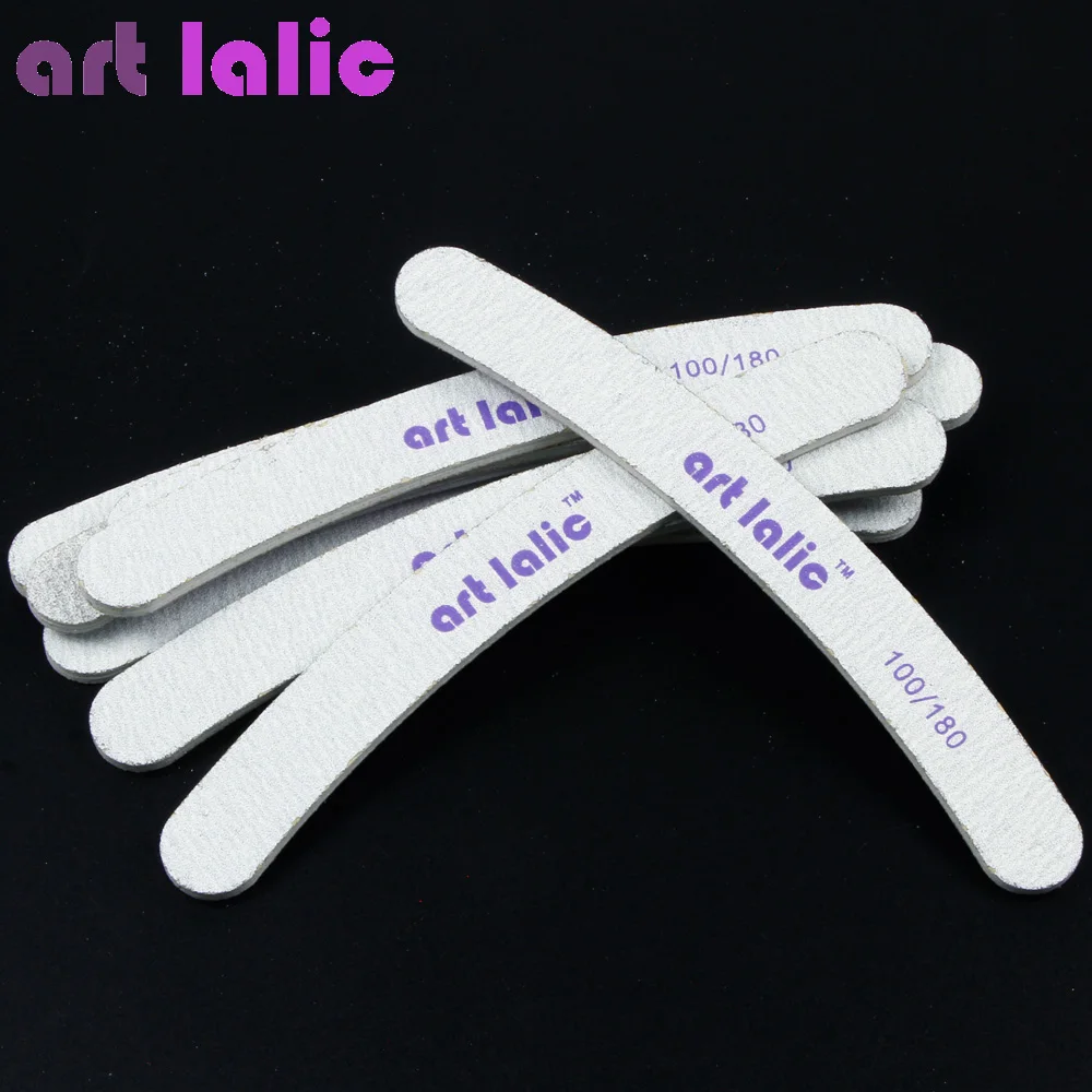 

Artlalic 50Pcs/Set Professional Nail Files Buffer Buffing Slim Crescent 100/180 Grit Sandpaper Double Side Nail Tools