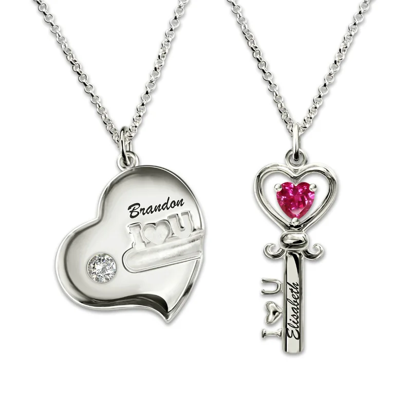 Женское ожерелье с именем на заказ надписью Key to My Heart из камня серебро 925 пробы