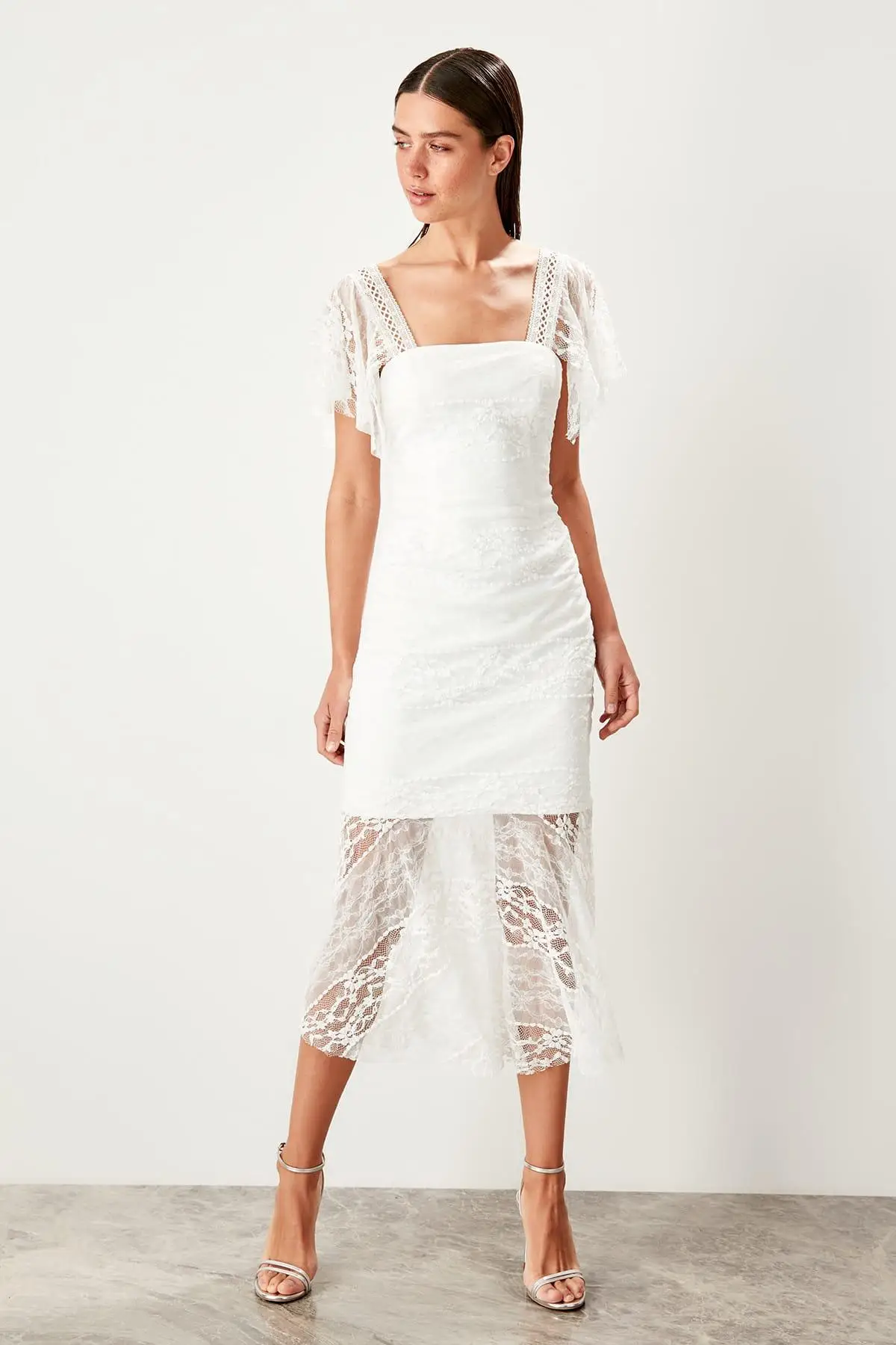 Trendyol платье экрю с бретельками TPRSS19UZ0084|Женские платья| |