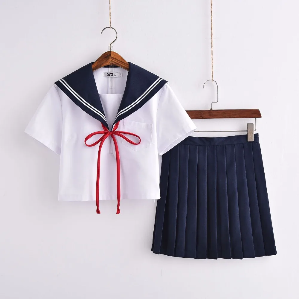 

Japanese school uniforms anime COS sailor suit tops+tie+skirt JK Navy style Students clothes for Girl short sleeve