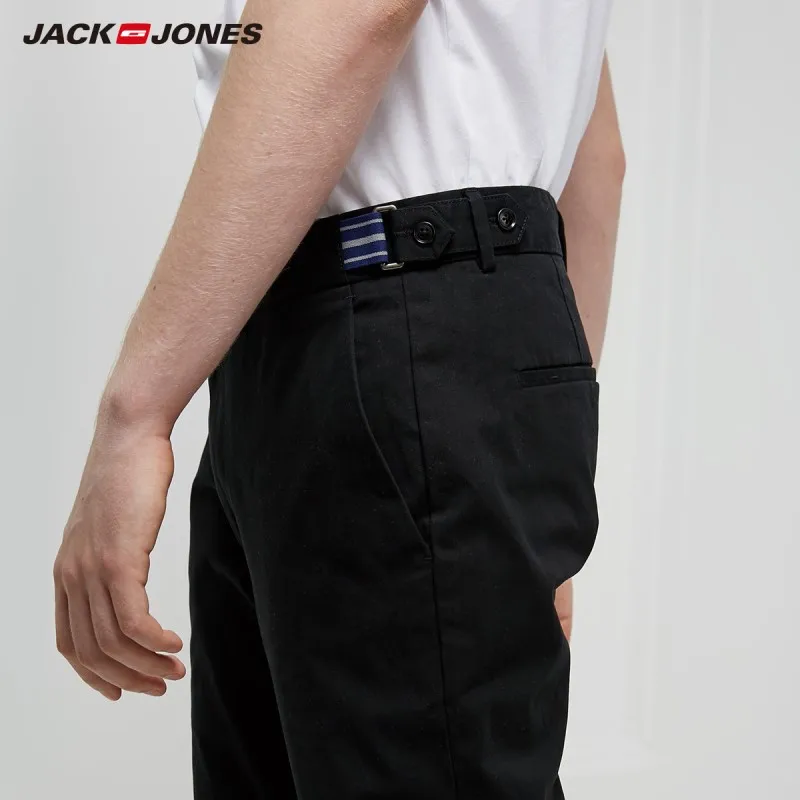 Мужские облегающие черные укороченные брюки JackJones 219114518 из 100% хлопка 2019 | Мужская