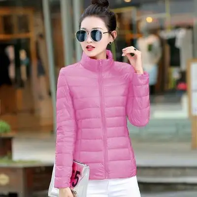 Pink Легкий пуховик женский короткий секционный воротник Модный корейский тонкий осенний и зимний большой размер Женская куртка - Цвет: Pink