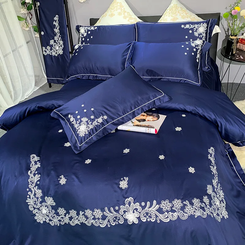 Роскошный стиль дворца моющийся Шелковый комплект постельного белья