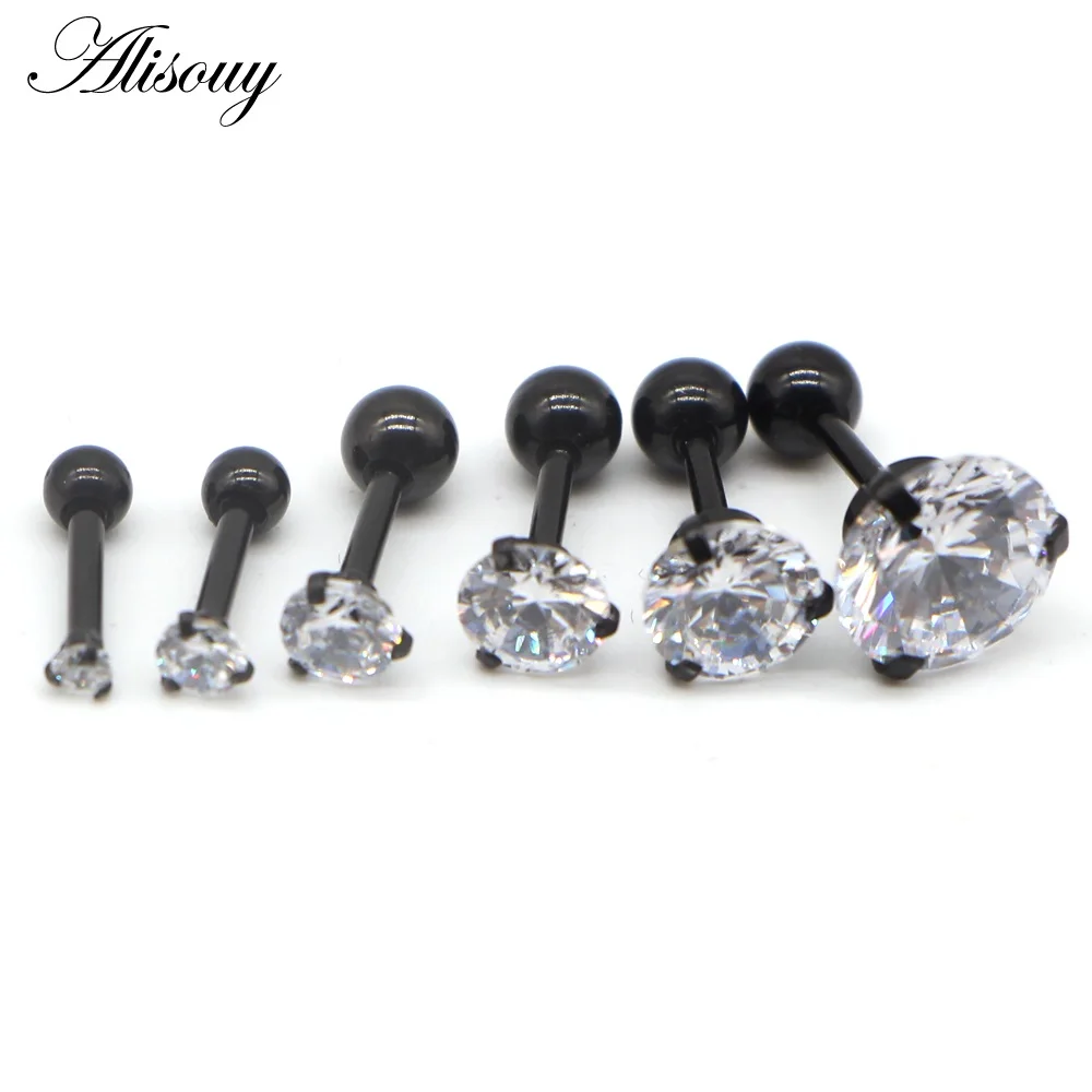 Black Clear CZ Alisouy 1 шт. 16 г 2-8 мм круглый прозрачный розовый фиолетовый кристалл уха ювелирные изделия пирсинг сталь пирсинг хряща уха пробки тела ювелирные изделия - Окраска металла: Black Clear CZ