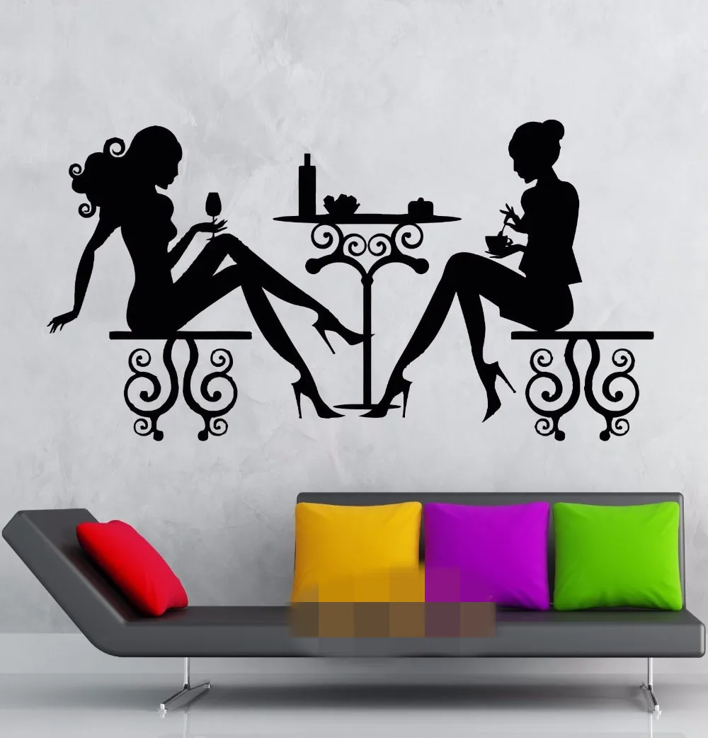 Бесплатная доставка кафе ресторан женский силуэт обеденный стол Наклейка на
