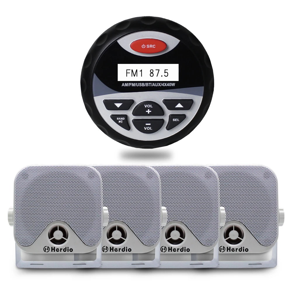 

4 Inch Marine Waterproof Boat Box Speaker Outdoor ATV UTV Speakers + Marine Waterproof Bluetooth Stereo Radio MP3 FM AM Audio