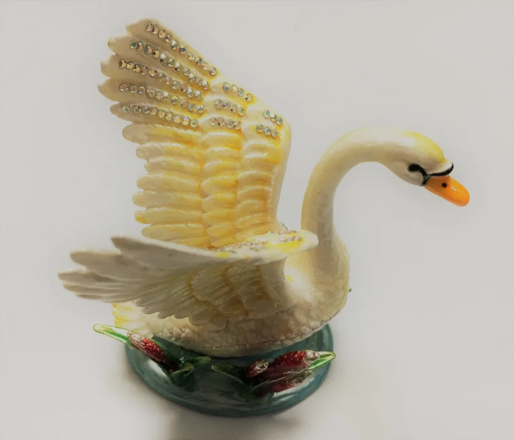 Swans Enameled Jewelry Trinket Box Crystal Swan Trinket Vintage Swans Gift Crafts Jewelry Box 9.5*9.8 CM