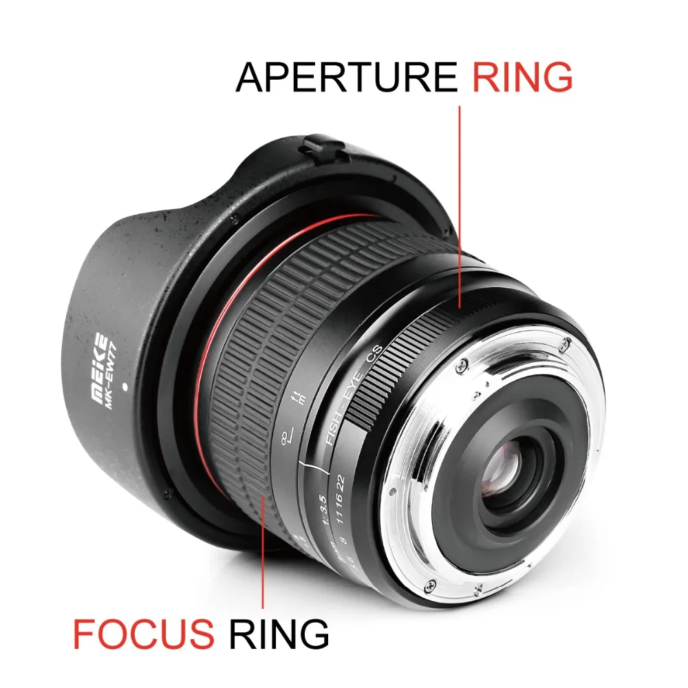 Фото Meike 8 мм f3.5 объектив «рыбий глаз» для Nikon F Mount /Canon EOS EF Mount DSLR камера со стандартной/полной рамкой №3