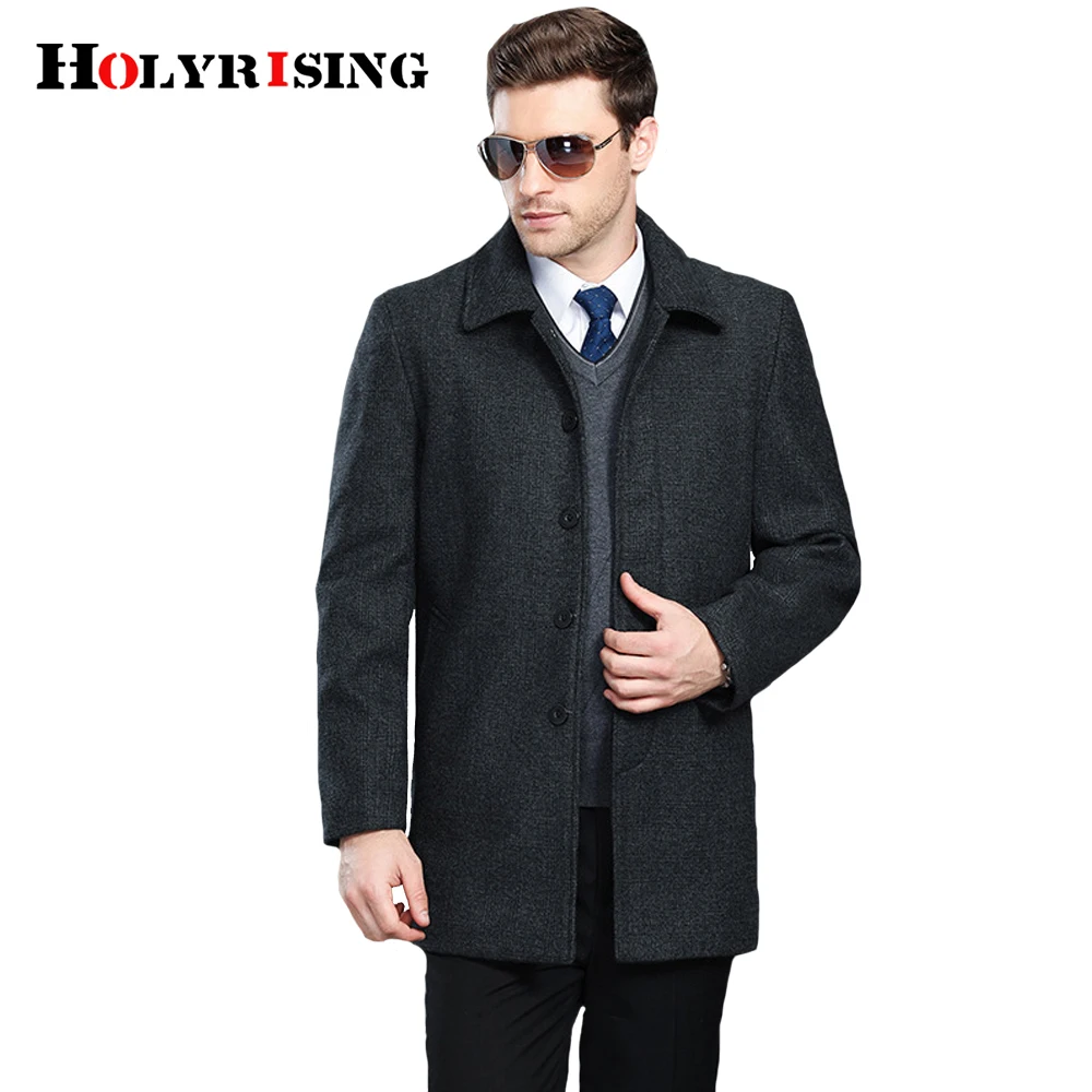 Holyrising Men Wool Coats Turn Collar Thick Mens Winter Jackets Loose Overcoat Classic Soft Coats For Male Peacoat Hot 18567-5