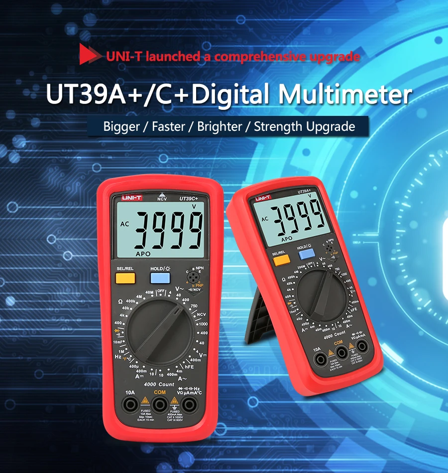 UNI T Цифровой мультиметр UT39A+ UT39C+ ручной диапазон электрика Multimetro конденсатор тестер цифровой с ЖК-подсветкой удержания данных