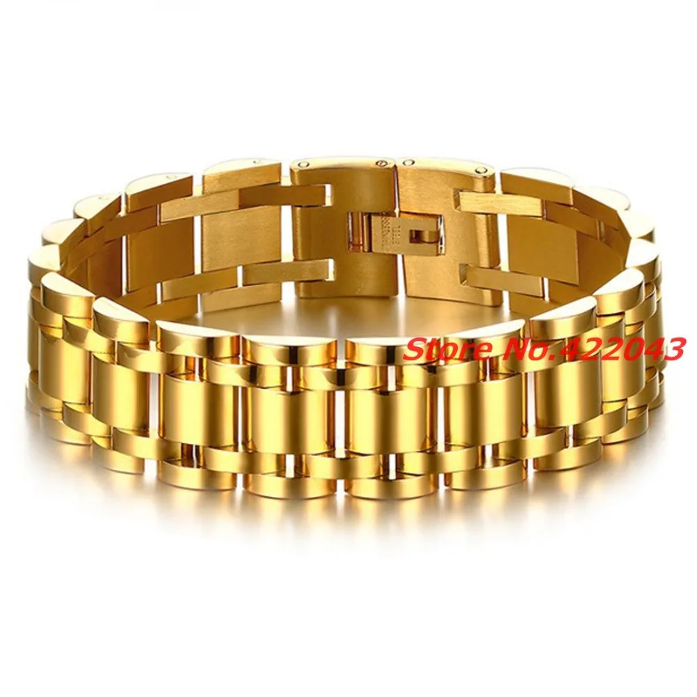 

8.46"*17mm New Fashion Gold color Stainless Steel Wristband Bracelet Jewelry For Womens Mens Party Gift bangles Wholesale
