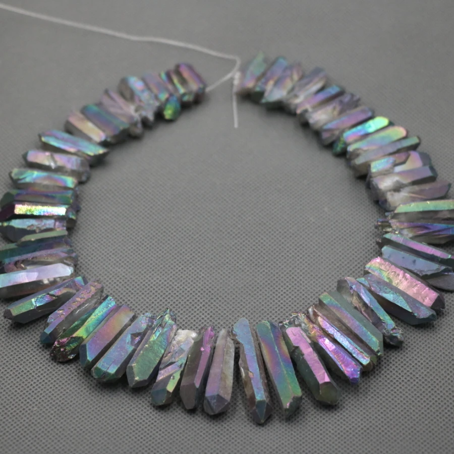 Approx 54pcs/strand Natural Raw Rainbow AB Quartz Crystal Point Pendant Rough Top Drilled Spike Gem Beads Women Necklace | Украшения и