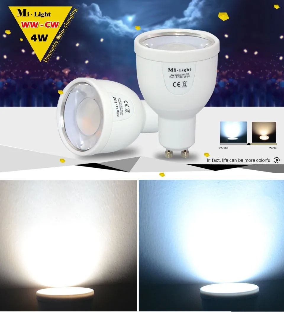 Milight 2 4G GU10 4W Беспроводная Светодиодная лампа с регулируемой яркостью двойной