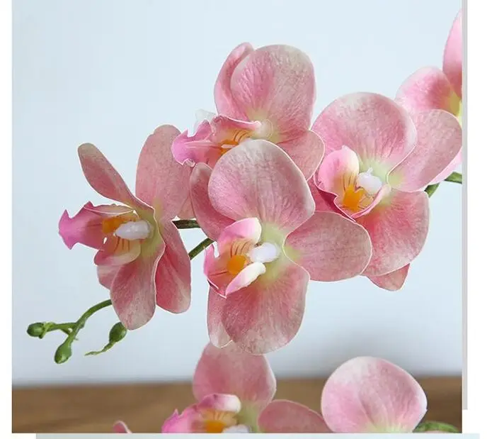 Goedkoop Kunstmatige Orchidee Simulatie Bloem Groene Plant Met Bladeren Voor Thuis Bruiloft Woonkamer Tv Bureau Arrangement Decoratieve