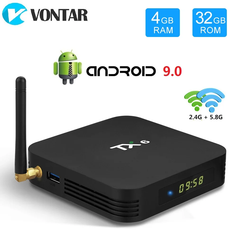 ТВ приставка VONTAR TX6 на Android 9 0 4 ядерный процессор Allwinner H6 + 64 ГБ USB3.0 2 16