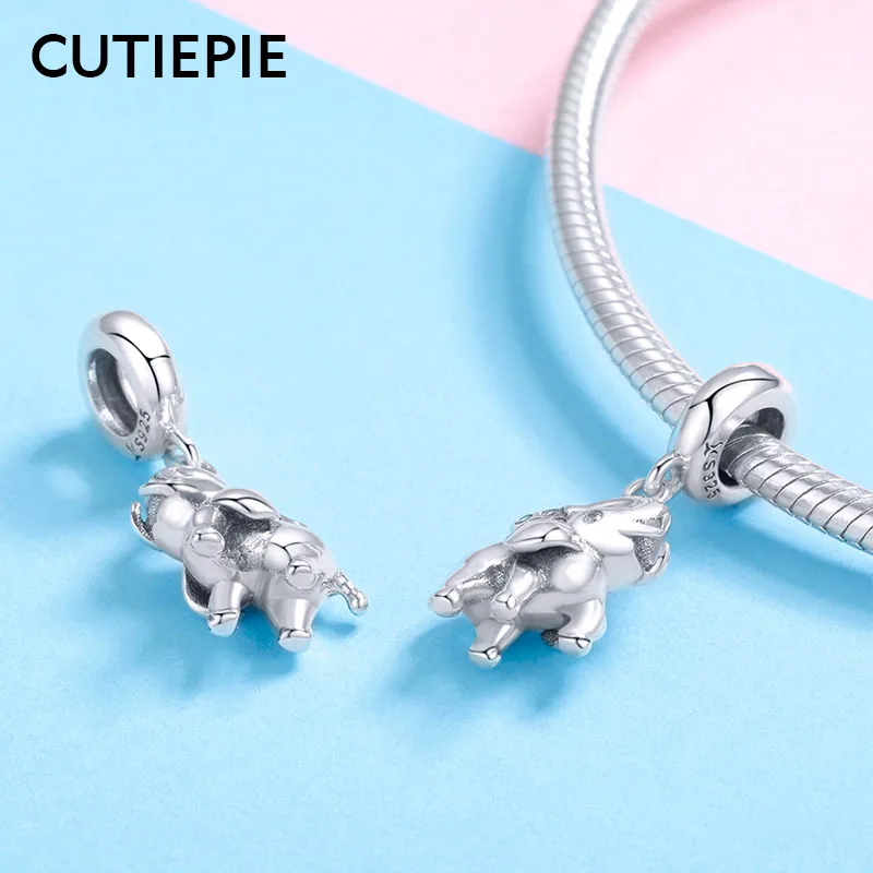 CUTIEPIE 100% Настоящее серебро 925 пробы животных Счастливый Слон амулеты сделай сам