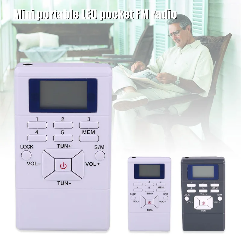 Мини FM радио с наушником цифровой дисплей двухканальный однодиапазонный
