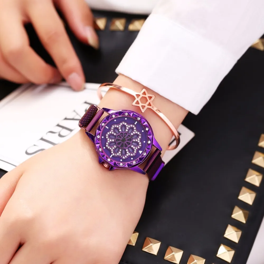 Часы женские кварцевые с магнитной застежкой вращающиеся на 360 градусов|Женские