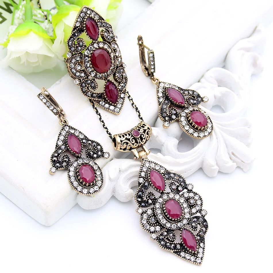 Винтажный турецкий Цветок Смола Ювелирные наборы длинный ожерелье серьги на