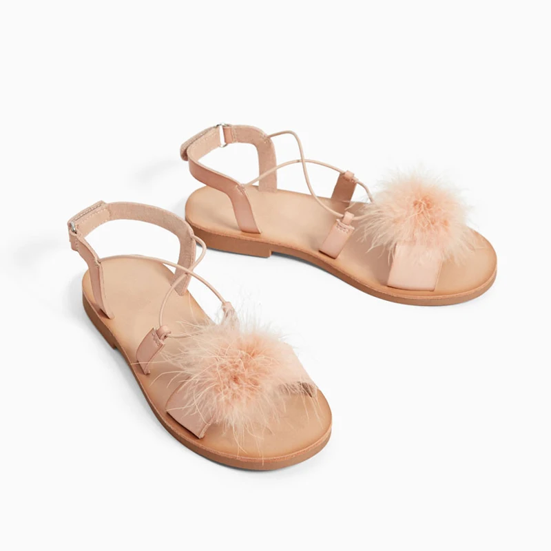 Pink Mcacchi/милая розовая Летняя обувь; женские меховые сандалии; модные вьетнамки на плоской подошве с узкими ремешками; пляжные женские сандалии; повседневная обувь - Цвет: Pink
